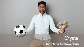  Presentation with betting - Audience pleasing presentation theme consisting of betting - happy smiling african man holding backdrop and a gray colored foreground