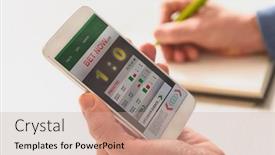  Presentation with mobile application - Colorful presentation design enhanced with betting-on-sports-holding-smart backdrop and a coral colored foreground