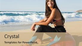  Presentation with horses and girl - Presentation theme consisting of beuatiful surfer girl making preparation background and a coral colored foreground