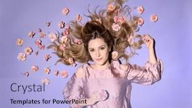  Presentation with pink roses - Theme consisting of beutiful-blond-woman-lying background and a light blue colored foreground