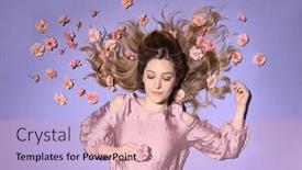  Presentation with pink roses - Presentation design having beutiful-blond-woman-lying background and a coral colored foreground