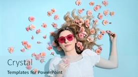  Presentation with light roses - Slides with beutiful-blond-woman-lying background and a sky blue colored foreground
