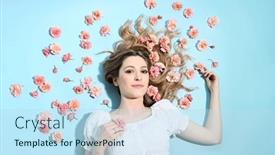  Presentation with light roses - Presentation featuring beutiful-blond-woman-lying background and a sky blue colored foreground