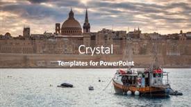  Presentation with sunrise - Beautiful slide set featuring beutiful-coastline-of-valletta-city backdrop and a violet colored foreground