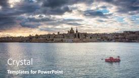  Presentation with sunrise - Presentation design with beutiful-coastline-of-valletta-city background and a gray colored foreground