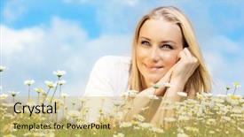  Presentation with beautiful spring flowers - Slide set consisting of beutiful life - beautiful woman enjoying daisy field background and a yellow colored foreground