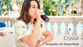 Presentation with hotel resort - PPT layouts featuring beutiful woman sitting at bar pool on hotel resort drinking fresh soda enyojing summer vacation background and a lemonade colored foreground