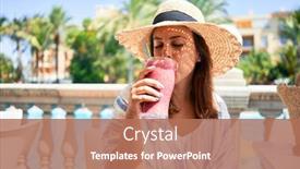  Presentation with hotel resort - Presentation theme having beutiful-woman-sitting-at-bar background and a coral colored foreground