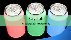  Presentation with beverage - Beautiful PPT theme featuring beverage cans in the colors rgb - illustrating the composition of colors on a monitor or screen - against a black background clipping path included in largest resolution backdrop and a seafoam green colored foreground