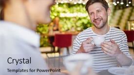  Presentation with crop - Theme having beverage crops - casual content man sitting background and a light blue colored foreground