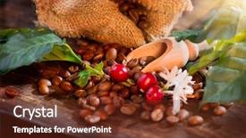 Presentation with beverage - Slide deck consisting of beverage crops - coffee beans with real coffee background and a tawny brown colored foreground