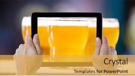  Presentation with beer - Amazing presentation design having beverage crops - cropped hands photographing beer glasses backdrop and a yellow colored foreground