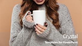  Presentation with beverage tea - PPT theme enhanced with beverage crops - cropped photo of young smiling background and a gray colored foreground