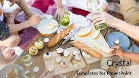  Presentation with crop - Cool new slide deck with beverage crops - group of crop people sitting backdrop and a coral colored foreground