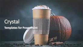  Presentation with paper - PPT theme with beverages carton - pumpkin spice latte background and a ocean colored foreground