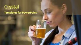  Presentation with testing - Colorful slide deck enhanced with beverages science - close-up of beautiful female brewer backdrop and a tawny brown colored foreground