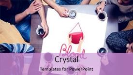  Presentation with people hold hand around globe - Colorful presentation enhanced with beverages science - people sitting around table drinking backdrop and a  colored foreground