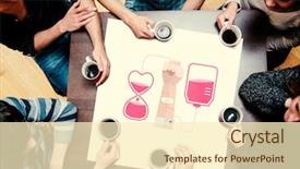  Presentation with people - Audience pleasing slide set consisting of beverages science - people sitting around table drinking backdrop and a cream colored foreground