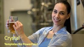  Presentation with portrait of excited overjoyed female - Slide set consisting of beverages science - portrait of happy female brewer background and a coral colored foreground