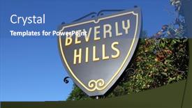  Presentation with shield - PPT theme having beverly-hills-california-september-4 background and a ocean colored foreground