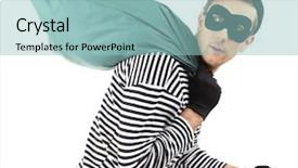  Presentation with bag - Presentation design with beware - thief with bag isolated background and a light blue colored foreground
