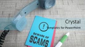  Presentation with telephone - Slide deck enhanced with beware of telephone scams background and a light blue colored foreground