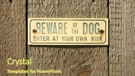  Presentation with blue aged wood sign - Cool new slide set with beware of the dog sign backdrop and a tawny brown colored foreground