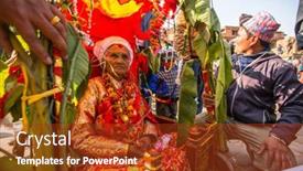  Presentation with rebirth - Slide set featuring bhaktapur-nepal-circa-dec-2013 background and a tawny brown colored foreground