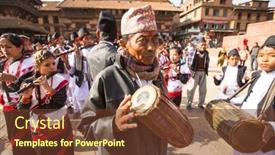  Presentation with rebirth - Presentation design featuring bhaktapur-nepal-circa-dec-2013 background and a tawny brown colored foreground