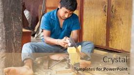  Presentation with hand tools - Presentation design consisting of bhaktapur-nepal-may-20-unidentified background and a coral colored foreground