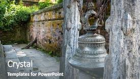  Presentation with bhutanese - Audience pleasing slide deck consisting of bhutanese - traditionak hindu bell at pashupatinath backdrop and a gray colored foreground