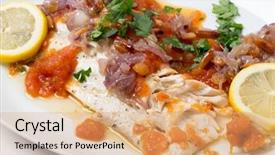  Presentation with syria - Colorful PPT theme enhanced with bi - baked fish with tomato sauce backdrop and a  colored foreground
