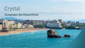  Presentation with summer - PPT theme with biarritz-grande-plage-beach background and a sky blue colored foreground