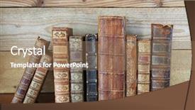  Presentation with old books on a wooden - Colorful theme enhanced with old books on wooden shelf backdrop and a coral colored foreground