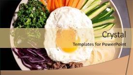  Presentation with korean food - Colorful PPT layouts enhanced with bibimbap korean food backdrop and a blonde colored foreground