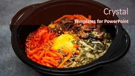  Presentation with rice - Amazing PPT theme having bibimbap-rice-vegetables-minced-marinated backdrop and a wine colored foreground