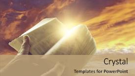  Presentation with open book - Slide deck consisting of bible - hands holding open book background and a coral colored foreground