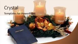  Presentation with lit candles - Cool new presentation with bible before a pine backdrop and a coral colored foreground