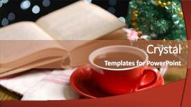  Presentation with pen laptop coffee cup clips - PPT theme consisting of wreath reading - composition of book with cup background and a coral colored foreground