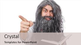  Presentation with old man and his music - Presentation design with funny old man isolated background and a light gray colored foreground