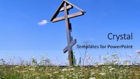  Presentation with jesus christ on the cross - Audience pleasing presentation theme consisting of bible construction - solitary grave cross on field backdrop and a light blue colored foreground