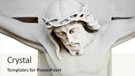  Presentation with crucifixion - Cool new presentation theme with bible cross - marble statue of the crucifixion backdrop and a soft green colored foreground