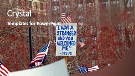  Presentation with reform - Colorful slide deck enhanced with social reform - sign at boston immigration rally backdrop and a violet colored foreground