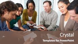  Presentation with reading bible - Presentation design with bible group reading together background and a violet colored foreground