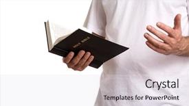  Presentation with religion elves - Theme featuring bible hand - man with religion book isolated background and a  colored foreground