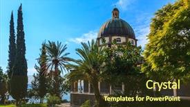  Presentation with israel - Colorful theme enhanced with bible isarel - israel the shores of lake backdrop and a tawny brown colored foreground
