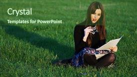  Presentation with park - Beautiful slides featuring bible lessons - young brunette girl studying backdrop and a forest green colored foreground