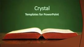  Presentation with book holy bible table - Beautiful slide deck featuring bible on table with green backdrop and a tawny brown colored foreground