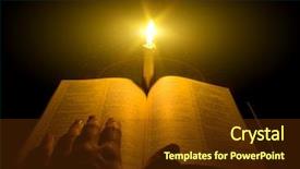  Presentation with open bible - Audience pleasing PPT layouts consisting of white quilt on clothesline has room for text one yellow and black bird goldfinch sits on one of the brown wooden clothesline poles another in the luscious green grass a brown and green birdhouse hangs from pole blue and white sky pink flowers backdrop and a sky blue colored foreground