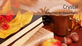  Presentation with autumn leaves - Amazing PPT theme having bible story - books and autumn leaves backdrop and a coral colored foreground